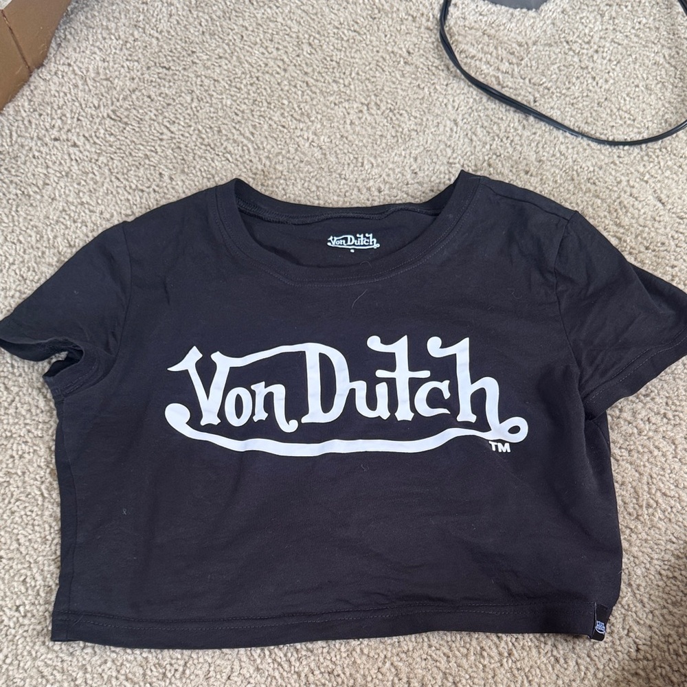 Von Dutch Black Tee with White Script Logo